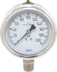 Wika - 4" Dial, 1/2 Thread, 0-200 Scale Range, Pressure Gauge - Lower Connection Mount, Accurate to 1% of Scale - Makers Industrial Supply