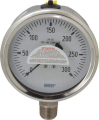 Wika - 4" Dial, 1/2 Thread, 0-300 Scale Range, Pressure Gauge - Lower Connection Mount, Accurate to 1% of Scale - Makers Industrial Supply