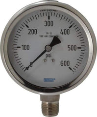 Wika - 4" Dial, 1/2 Thread, 0-600 Scale Range, Pressure Gauge - Lower Connection Mount, Accurate to 1% of Scale - Makers Industrial Supply