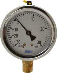 Wika - 2-1/2" Dial, 1/4 Thread, 30-0-30 Scale Range, Pressure Gauge - Lower Connection Mount, Accurate to 1.5% of Scale - Makers Industrial Supply