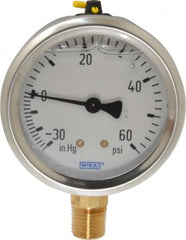 Wika - 2-1/2" Dial, 1/4 Thread, 30-0-60 Scale Range, Pressure Gauge - Lower Connection Mount, Accurate to 1.5% of Scale - Makers Industrial Supply