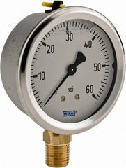 Wika - 2-1/2" Dial, 1/4 Thread, 0-60 Scale Range, Pressure Gauge - Lower Connection Mount, Accurate to 1.5% of Scale - Makers Industrial Supply