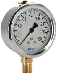 Wika - 2-1/2" Dial, 1/4 Thread, 0-160 Scale Range, Pressure Gauge - Lower Connection Mount, Accurate to 1.5% of Scale - Makers Industrial Supply