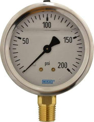 Wika - 2-1/2" Dial, 1/4 Thread, 0-200 Scale Range, Pressure Gauge - Lower Connection Mount, Accurate to 1.5% of Scale - Makers Industrial Supply