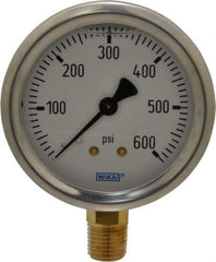 Wika - 2-1/2" Dial, 1/4 Thread, 0-600 Scale Range, Pressure Gauge - Lower Connection Mount, Accurate to 1.5% of Scale - Makers Industrial Supply