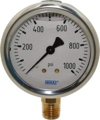 Wika - 2-1/2" Dial, 1/4 Thread, 0-1,000 Scale Range, Pressure Gauge - Lower Connection Mount, Accurate to 1.5% of Scale - Makers Industrial Supply