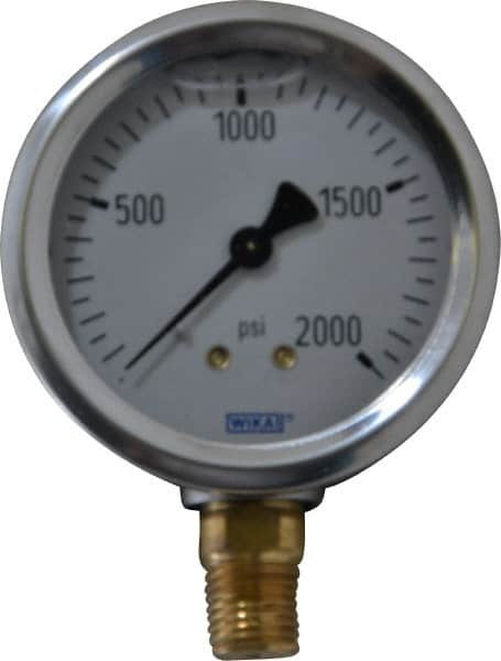 Wika - 2-1/2" Dial, 1/4 Thread, 0-2,000 Scale Range, Pressure Gauge - Lower Connection Mount, Accurate to 1.5% of Scale - Makers Industrial Supply