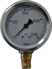 Wika - 2-1/2" Dial, 1/4 Thread, 0-2,000 Scale Range, Pressure Gauge - Lower Connection Mount, Accurate to 1.5% of Scale - Makers Industrial Supply