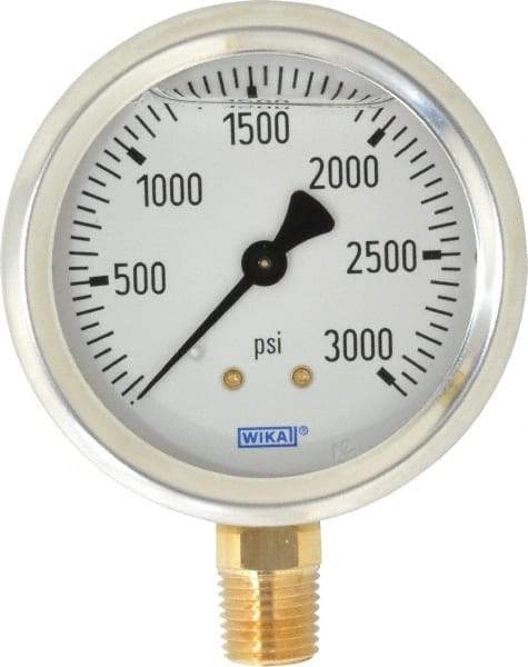 Wika - 2-1/2" Dial, 1/4 Thread, 0-3,000 Scale Range, Pressure Gauge - Lower Connection Mount, Accurate to 1.5% of Scale - Makers Industrial Supply