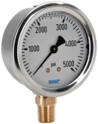 Wika - 2-1/2" Dial, 1/4 Thread, 0-5,000 Scale Range, Pressure Gauge - Lower Connection Mount, Accurate to 1.5% of Scale - Makers Industrial Supply