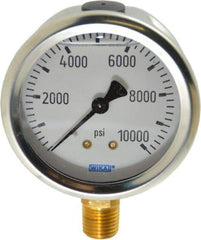 Wika - 2-1/2" Dial, 1/4 Thread, 0-10,000 Scale Range, Pressure Gauge - Lower Connection Mount, Accurate to 1.5% of Scale - Makers Industrial Supply