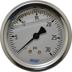 Wika - 2-1/2" Dial, 1/4 Thread, 0-30 Scale Range, Pressure Gauge - Center Back Connection Mount, Accurate to 1.5% of Scale - Makers Industrial Supply