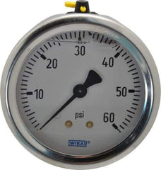 Wika - 2-1/2" Dial, 1/4 Thread, 0-60 Scale Range, Pressure Gauge - Center Back Connection Mount, Accurate to 1.5% of Scale - Makers Industrial Supply