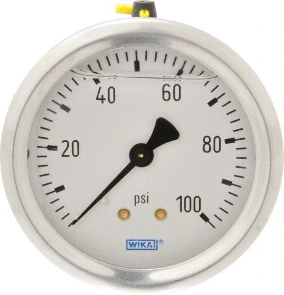 Wika - 2-1/2" Dial, 1/4 Thread, 0-100 Scale Range, Pressure Gauge - Center Back Connection Mount, Accurate to 1.5% of Scale - Makers Industrial Supply