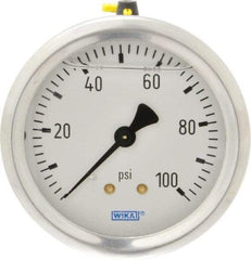 Wika - 2-1/2" Dial, 1/4 Thread, 0-100 Scale Range, Pressure Gauge - Center Back Connection Mount, Accurate to 1.5% of Scale - Makers Industrial Supply