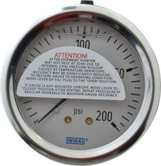 Wika - 2-1/2" Dial, 1/4 Thread, 0-200 Scale Range, Pressure Gauge - Center Back Connection Mount, Accurate to 1.5% of Scale - Makers Industrial Supply