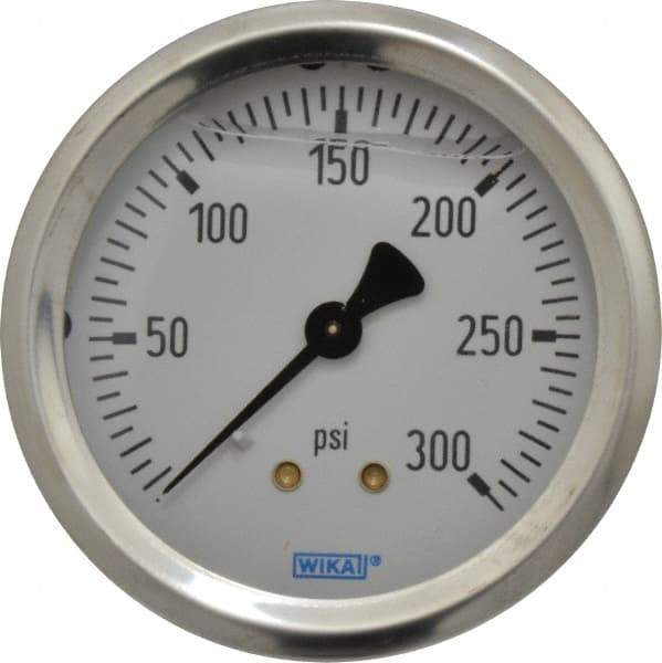 Wika - 2-1/2" Dial, 1/4 Thread, 0-300 Scale Range, Pressure Gauge - Center Back Connection Mount, Accurate to 1.5% of Scale - Makers Industrial Supply