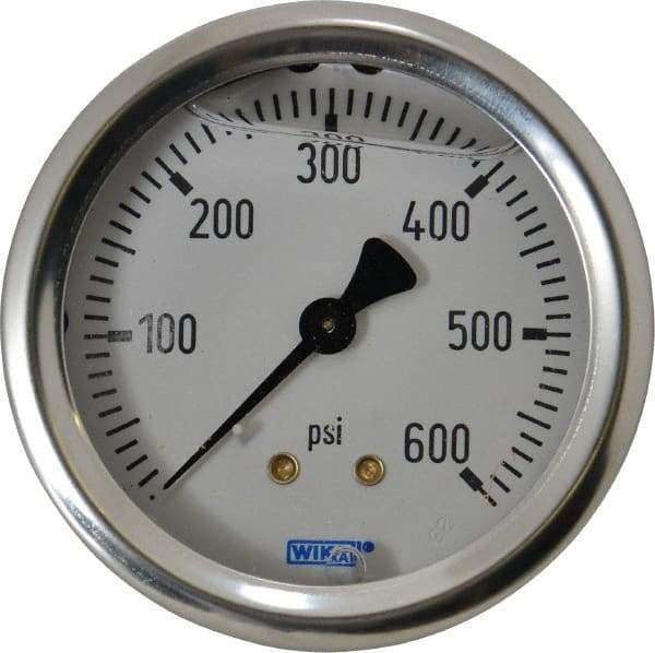 Wika - 2-1/2" Dial, 1/4 Thread, 0-600 Scale Range, Pressure Gauge - Center Back Connection Mount, Accurate to 1.5% of Scale - Makers Industrial Supply