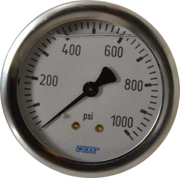 Wika - 2-1/2" Dial, 1/4 Thread, 0-1,000 Scale Range, Pressure Gauge - Center Back Connection Mount, Accurate to 1.5% of Scale - Makers Industrial Supply