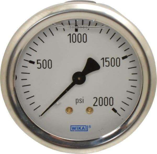 Wika - 2-1/2" Dial, 1/4 Thread, 0-2,000 Scale Range, Pressure Gauge - Center Back Connection Mount, Accurate to 1.5% of Scale - Makers Industrial Supply