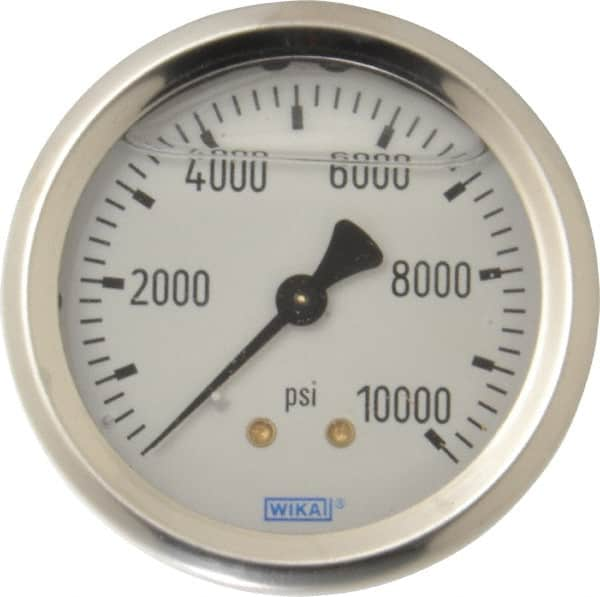 Wika - 2-1/2" Dial, 1/4 Thread, 0-10,000 Scale Range, Pressure Gauge - Center Back Connection Mount, Accurate to 1.5% of Scale - Makers Industrial Supply