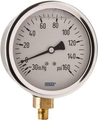 Wika - 4" Dial, 1/4 Thread, 30-0-160 Scale Range, Pressure Gauge - Lower Connection Mount, Accurate to 1% of Scale - Makers Industrial Supply