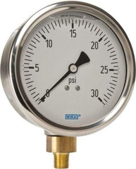 Wika - 4" Dial, 1/4 Thread, 0-30 Scale Range, Pressure Gauge - Lower Connection Mount, Accurate to 1% of Scale - Makers Industrial Supply