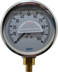 Wika - 4" Dial, 1/4 Thread, 0-100 Scale Range, Pressure Gauge - Lower Connection Mount, Accurate to 1% of Scale - Makers Industrial Supply