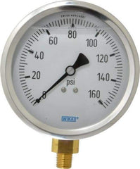 Wika - 4" Dial, 1/4 Thread, 0-160 Scale Range, Pressure Gauge - Lower Connection Mount, Accurate to 1% of Scale - Makers Industrial Supply