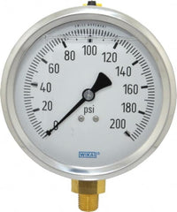 Wika - 4" Dial, 1/4 Thread, 0-200 Scale Range, Pressure Gauge - Lower Connection Mount, Accurate to 1% of Scale - Makers Industrial Supply