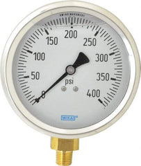 Wika - 4" Dial, 1/4 Thread, 0-400 Scale Range, Pressure Gauge - Lower Connection Mount, Accurate to 1% of Scale - Makers Industrial Supply