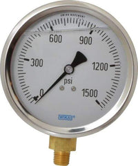 Wika - 4" Dial, 1/4 Thread, 0-1,500 Scale Range, Pressure Gauge - Lower Connection Mount, Accurate to 1% of Scale - Makers Industrial Supply