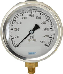 Wika - 4" Dial, 1/4 Thread, 0-5,000 Scale Range, Pressure Gauge - Lower Connection Mount, Accurate to 1% of Scale - Makers Industrial Supply