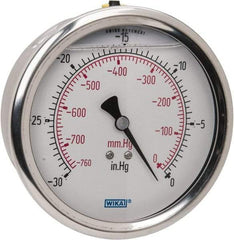 Wika - 4" Dial, 1/4 Thread, 30-0 Scale Range, Pressure Gauge - Lower Back Connection Mount, Accurate to 1% of Scale - Makers Industrial Supply