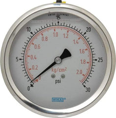 Wika - 4" Dial, 1/4 Thread, 0-30 Scale Range, Pressure Gauge - Lower Back Connection Mount, Accurate to 1% of Scale - Makers Industrial Supply