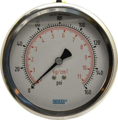 Wika - 4" Dial, 1/4 Thread, 0-160 Scale Range, Pressure Gauge - Lower Back Connection Mount, Accurate to 1% of Scale - Makers Industrial Supply