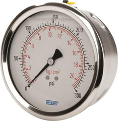 Wika - 4" Dial, 1/4 Thread, 0-300 Scale Range, Pressure Gauge - Lower Back Connection Mount, Accurate to 1% of Scale - Makers Industrial Supply