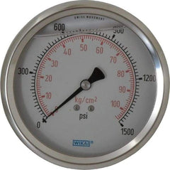 Wika - 4" Dial, 1/4 Thread, 0-1,500 Scale Range, Pressure Gauge - Lower Back Connection Mount, Accurate to 1% of Scale - Makers Industrial Supply