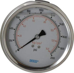 Wika - 4" Dial, 1/4 Thread, 0-2,000 Scale Range, Pressure Gauge - Lower Back Connection Mount, Accurate to 1% of Scale - Makers Industrial Supply