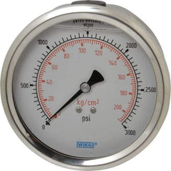 Wika - 4" Dial, 1/4 Thread, 0-3,000 Scale Range, Pressure Gauge - Lower Back Connection Mount, Accurate to 1% of Scale - Makers Industrial Supply