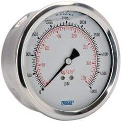 Wika - 4" Dial, 1/4 Thread, 0-5,000 Scale Range, Pressure Gauge - Lower Back Connection Mount, Accurate to 1% of Scale - Makers Industrial Supply