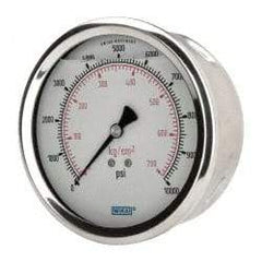 Wika - 4" Dial, 1/4 Thread, 0-10,000 Scale Range, Pressure Gauge - Lower Back Connection Mount, Accurate to 1% of Scale - Makers Industrial Supply