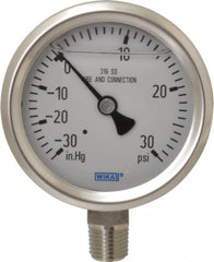 Wika - 2-1/2" Dial, 1/4 Thread, 30-0-30 Scale Range, Pressure Gauge - Lower Connection Mount, Accurate to 1.5% of Scale - Makers Industrial Supply