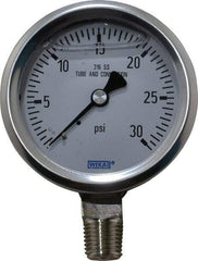 Wika - 2-1/2" Dial, 1/4 Thread, 0-30 Scale Range, Pressure Gauge - Lower Connection Mount, Accurate to 1.5% of Scale - Makers Industrial Supply