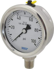 Wika - 2-1/2" Dial, 1/4 Thread, 0-100 Scale Range, Pressure Gauge - Lower Connection Mount, Accurate to 1.5% of Scale - Makers Industrial Supply