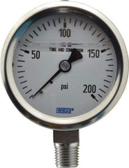 Wika - 2-1/2" Dial, 1/4 Thread, 0-200 Scale Range, Pressure Gauge - Lower Connection Mount, Accurate to 1.5% of Scale - Makers Industrial Supply