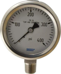 Wika - 2-1/2" Dial, 1/4 Thread, 0-400 Scale Range, Pressure Gauge - Lower Connection Mount, Accurate to 1.5% of Scale - Makers Industrial Supply