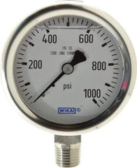 Wika - 2-1/2" Dial, 1/4 Thread, 0-1,000 Scale Range, Pressure Gauge - Lower Connection Mount, Accurate to 1.5% of Scale - Makers Industrial Supply