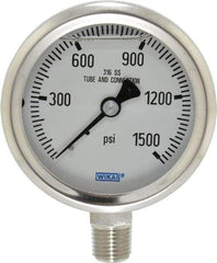 Wika - 2-1/2" Dial, 1/4 Thread, 0-1,500 Scale Range, Pressure Gauge - Lower Connection Mount, Accurate to 1.5% of Scale - Makers Industrial Supply