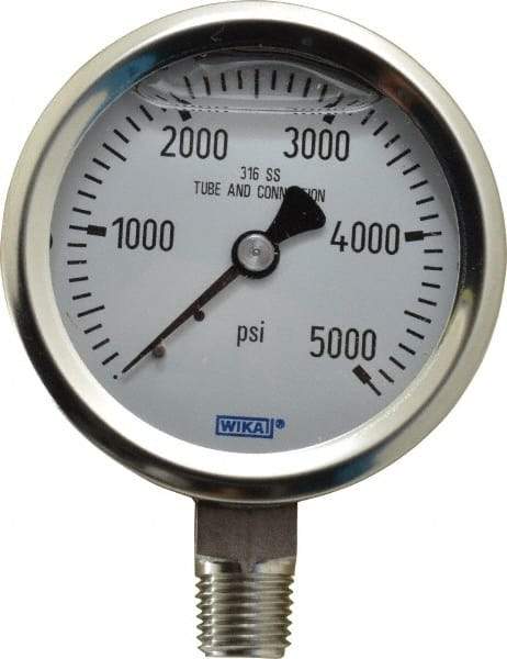 Wika - 2-1/2" Dial, 1/4 Thread, 0-5,000 Scale Range, Pressure Gauge - Lower Connection Mount, Accurate to 1.5% of Scale - Makers Industrial Supply